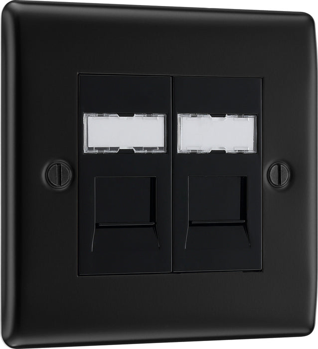 BG NFBRJ452 Nexus Metal RJ45 Double Data Outlet Socket - Matt Black + Black Rocker - westbasedirect.com