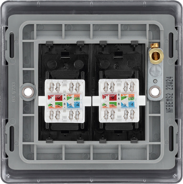 BG NFBRJ452 Nexus Metal RJ45 Double Data Outlet Socket - Matt Black + Black Rocker - westbasedirect.com