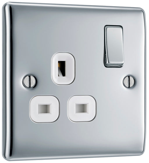 BG NPC21W Nexus Metal Single Socket 13A - White Insert - Polished Chrome - westbasedirect.com
