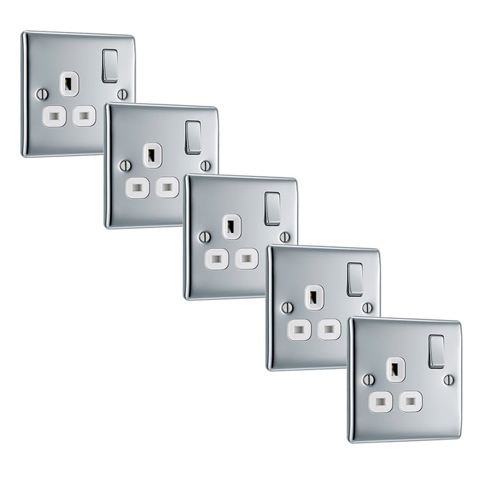 BG NPC21W Nexus Metal Single Socket 13A - White Insert - Polished Chrome (5 Pack) - westbasedirect.com