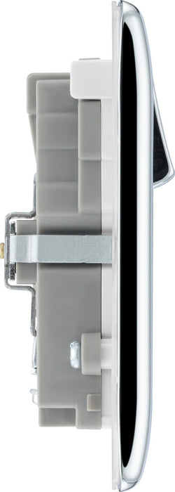 BG NPC22UAC22W Nexus Metal 13A Double Switched Power Socket + USB A+C (22W) - Polished Chrome + White Insert - westbasedirect.com
