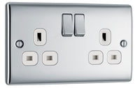 BG NPC22Wx10 Nexus Metal Double Socket 13A - White Insert - Polished Chrome (10 Pack)