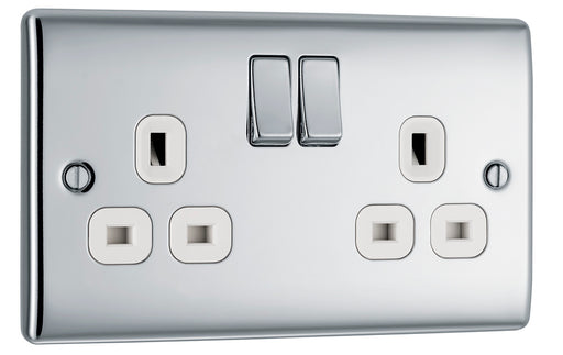 BG NPC22W Nexus Metal Double Socket 13A - White Insert - Polished Chrome (10 Pack) - westbasedirect.com