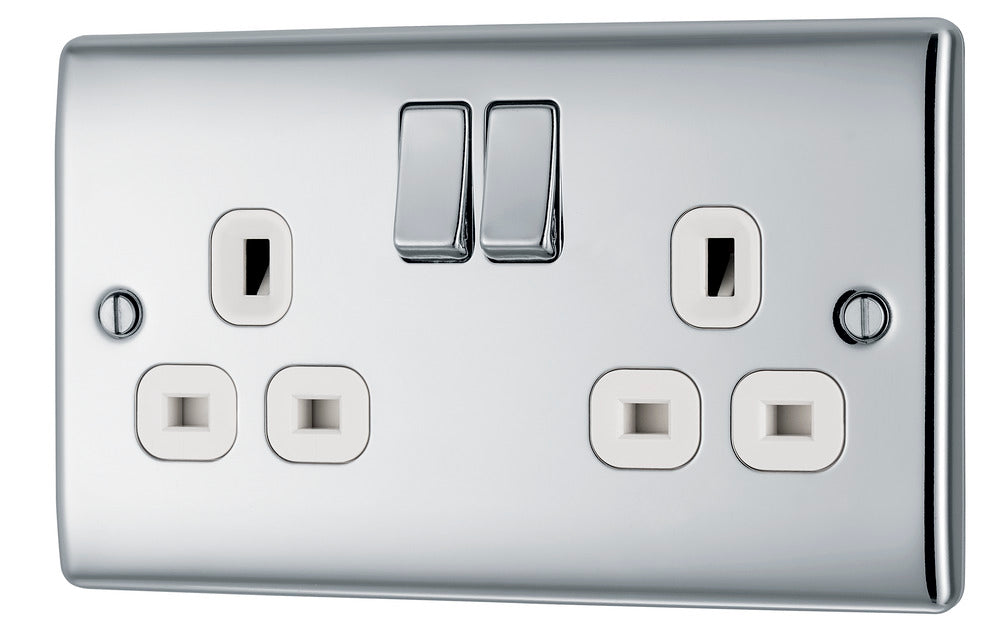 BG NPC22W Nexus Metal Double Socket 13A - White Insert - Polished Chrome (5 Pack) - westbasedirect.com