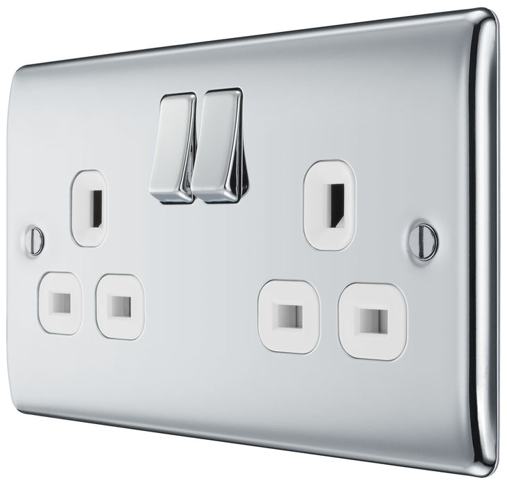 BG NPC22W Nexus Metal Double Socket 13A - White Insert - Polished Chrome (10 Pack) - westbasedirect.com