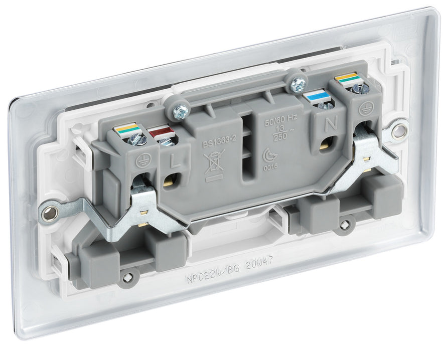 BG NPC22W Nexus Metal Double Socket 13A - White Insert - Polished Chrome (5 Pack) - westbasedirect.com