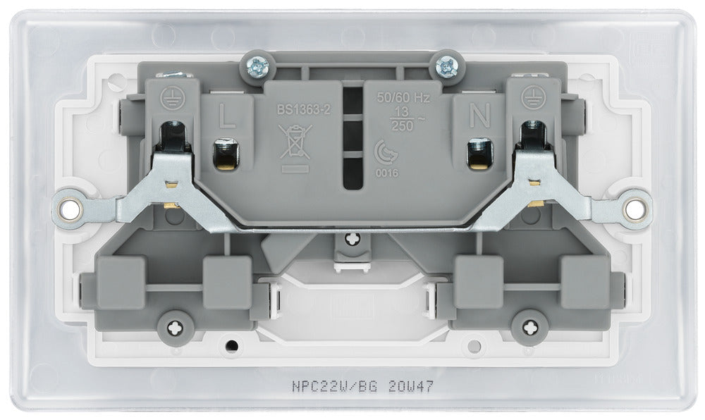 BG NPC22W Nexus Metal Double Socket 13A - White Insert - Polished Chrome (5 Pack) - westbasedirect.com