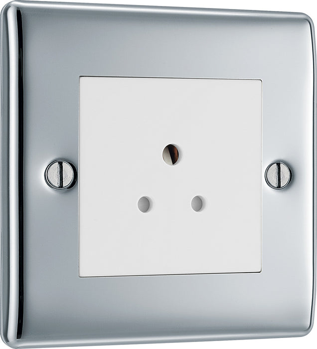 BG NPC28W Nexus Metal Unswitched Round Pin Socket 2A - White Insert - Polished Chrome - westbasedirect.com
