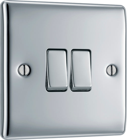 BG NPC42 Nexus Metal Double Light Switch 10A - Polished Chrome - westbasedirect.com