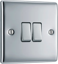 BG NPC42x10 Nexus Metal 20A 16AX 2 Way Double Light Switch - Polished Chrome (10 Pack)