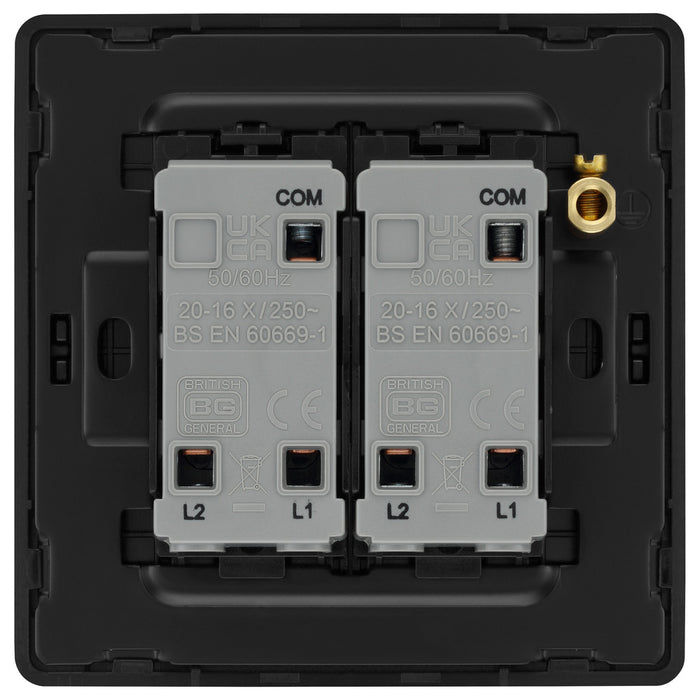BG Evolve PCDBC42EB 20A 16AX 2 Way Double Light Switch, Edge to Edge Rocker - Black Chrome (Black) - westbasedirect.com