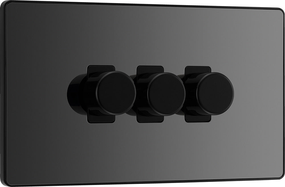 BG Evolve PCDBC83B 2-Way Trailing Edge LED 200W Triple Dimmer Switch Push On/Off - Black Chrome (Black) - westbasedirect.com