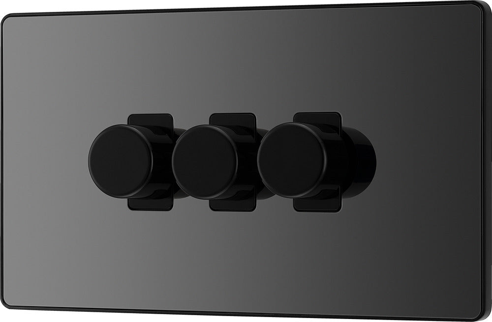 BG Evolve PCDBC83B 2-Way Trailing Edge LED 200W Triple Dimmer Switch Push On/Off - Black Chrome (Black) - westbasedirect.com