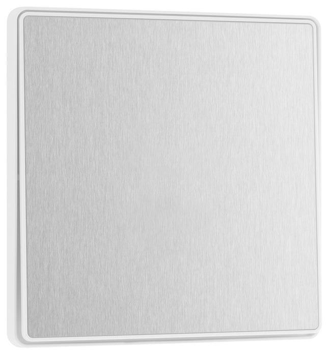 BG Evolve PCDBS13EW 20A 16AX 2 Way Single Intermediate Light Switch, Edge to Edge Rocker - Brushed Steel (White) - westbasedirect.com