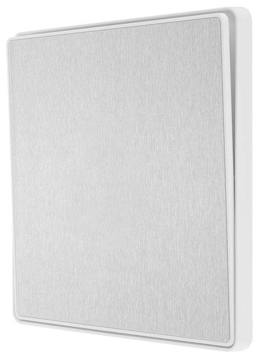 BG Evolve PCDBS13EW 20A 16AX 2 Way Single Intermediate Light Switch, Edge to Edge Rocker - Brushed Steel (White) - westbasedirect.com