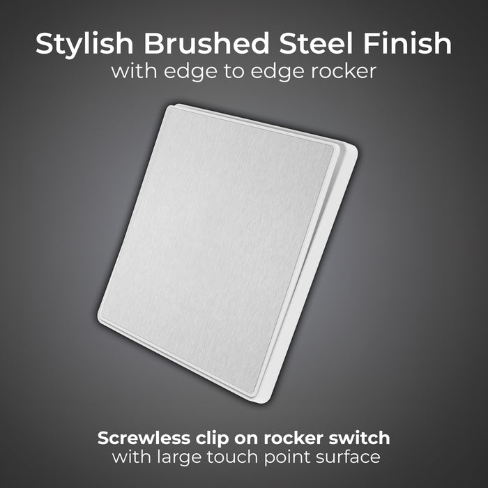 BG Evolve PCDBS13EW 20A 16AX 2 Way Single Intermediate Light Switch, Edge to Edge Rocker - Brushed Steel (White) - westbasedirect.com