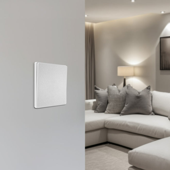 BG Evolve PCDBS13EW 20A 16AX 2 Way Single Intermediate Light Switch, Edge to Edge Rocker - Brushed Steel (White) - westbasedirect.com