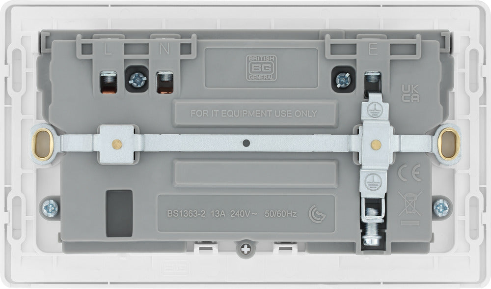 BG Evolve PCDBS22UAC45W 13A Double Switched Power Socket + USB A+C (45W) - Brushed Steel (White) - westbasedirect.com