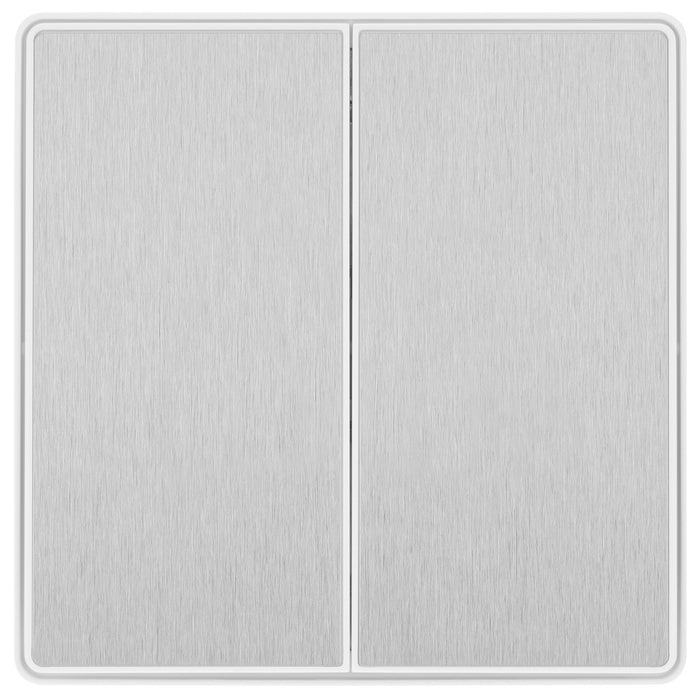 BG Evolve PCDBS42EW 20A 16AX 2 Way Double Light Switch, Edge to Edge Rocker - Brushed Steel (White) - westbasedirect.com