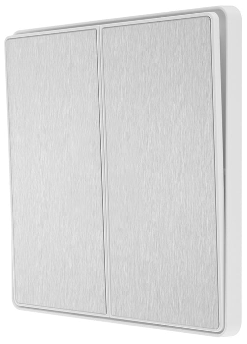 BG Evolve PCDBS42EW 20A 16AX 2 Way Double Light Switch, Edge to Edge Rocker - Brushed Steel (White) - westbasedirect.com