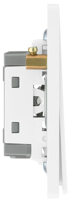 BG Evolve PCDBS42EW 20A 16AX 2 Way Double Light Switch, Edge to Edge Rocker - Brushed Steel (White) - westbasedirect.com