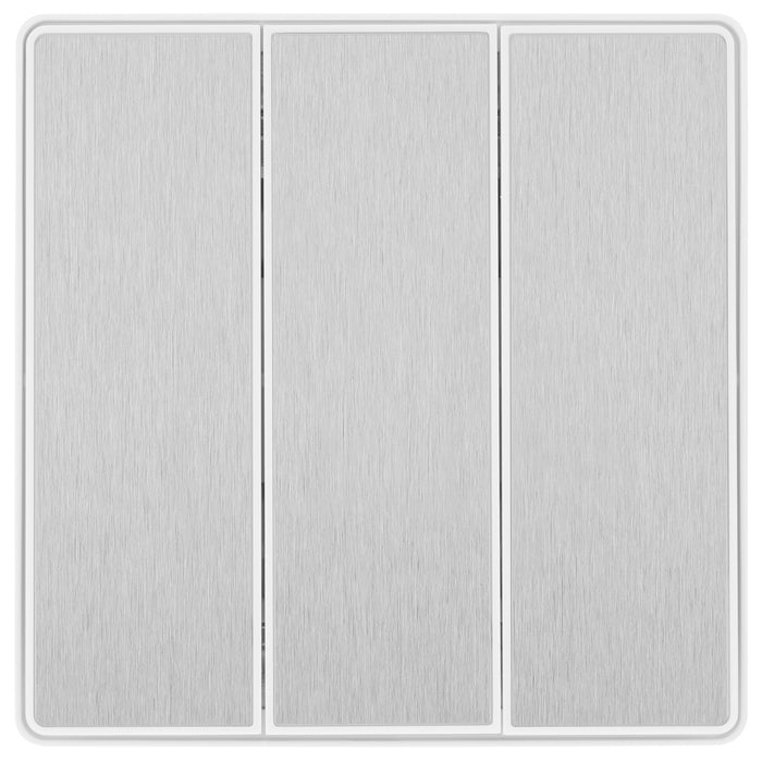 BG Evolve PCDBS43EW 20A 16AX 2 Way Triple Light Switch, Edge to Edge Rocker - Brushed Steel (White) - westbasedirect.com