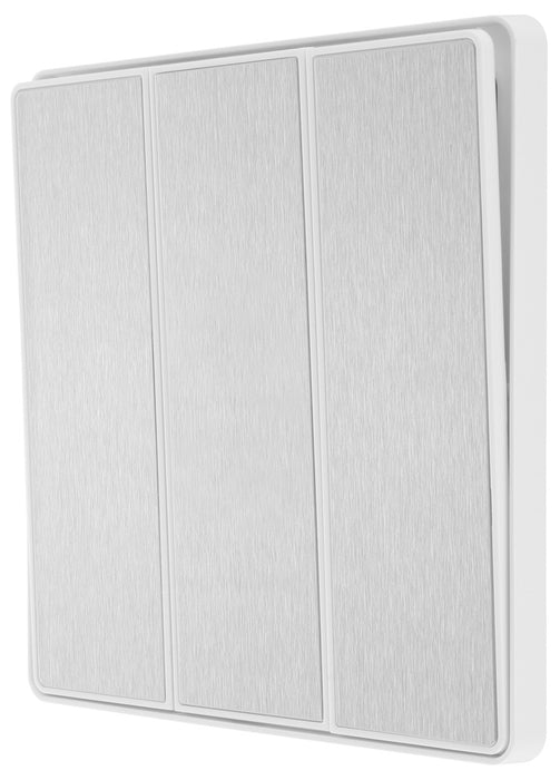 BG Evolve PCDBS43EW 20A 16AX 2 Way Triple Light Switch, Edge to Edge Rocker - Brushed Steel (White) - westbasedirect.com