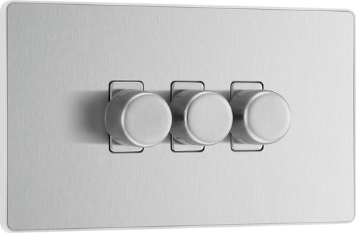 BG Evolve PCDBS83W 2-Way Trailing Edge LED 200W Triple Dimmer Switch Push On/Off - Brushed Steel (White) - westbasedirect.com