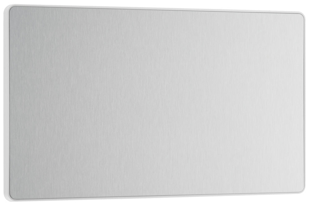 BG Evolve PCDBS95W Double Blank Plate - Brushed Steel (White) - westbasedirect.com