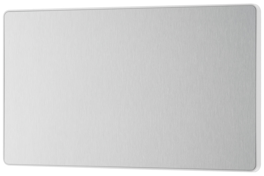 BG Evolve PCDBS95W Double Blank Plate - Brushed Steel (White) - westbasedirect.com