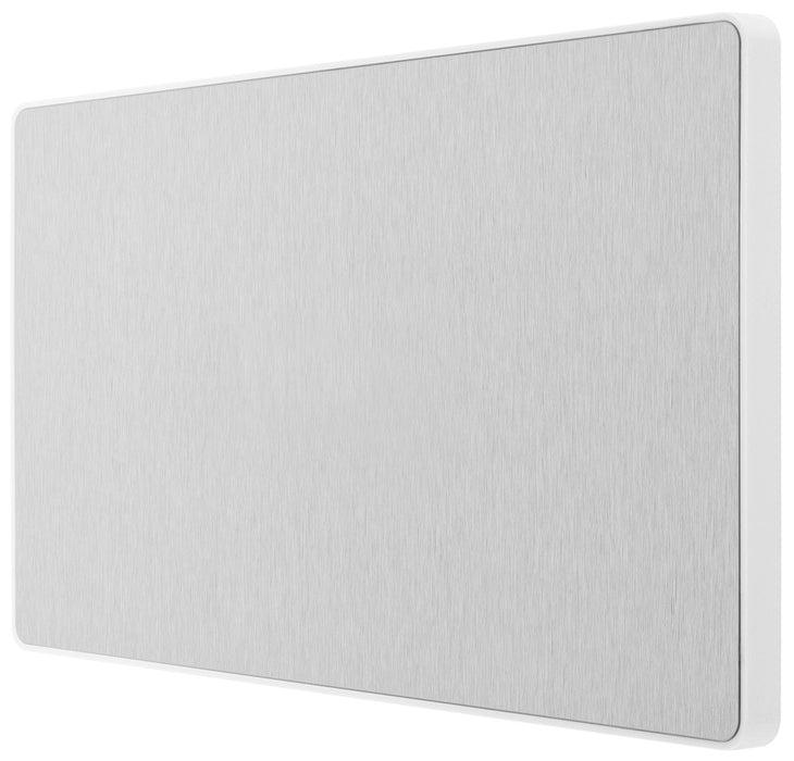 BG Evolve PCDBS95W Double Blank Plate - Brushed Steel (White) - westbasedirect.com