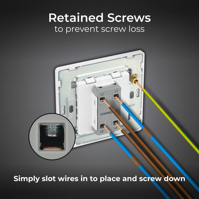 BG Evolve PCDCL13EW 20A 16AX 2 Way Single Intermediate Light Switch, Edge to Edge Rocker - Pearlescent White (White) - westbasedirect.com