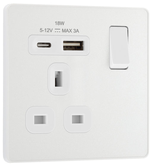 BG Evolve PCDCL21UAC18W 13A Single Switched Power Socket + USB A+C (18W) - Pearlescent White (White) - westbasedirect.com