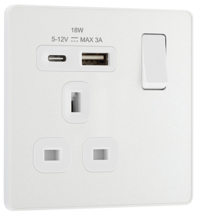 BG Evolve PCDCL21UAC18W 13A Single Switched Power Socket + USB A+C (18W) - Pearlescent White (White) - westbasedirect.com