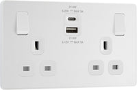 BG Evolve PCDCL22UAC22W 13A Double Switched Power Socket + USB A+C (22W) - Pearlescent White (White)