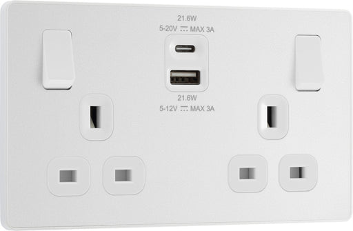 BG Evolve PCDCL22UAC22W 13A Double Switched Power Socket + USB A+C (22W) - Pearlescent White (White) - westbasedirect.com