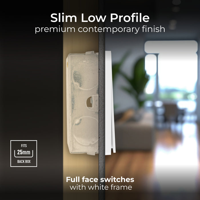 BG Evolve PCDCL42EW 20A 16AX 2 Way Double Light Switch, Edge to Edge Rocker - Pearlescent White (White) - westbasedirect.com