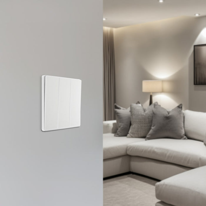 BG Evolve PCDCL43EW 20A 16AX 2 Way Triple Light Switch, Edge to Edge Rocker - Pearlescent White (White) - westbasedirect.com