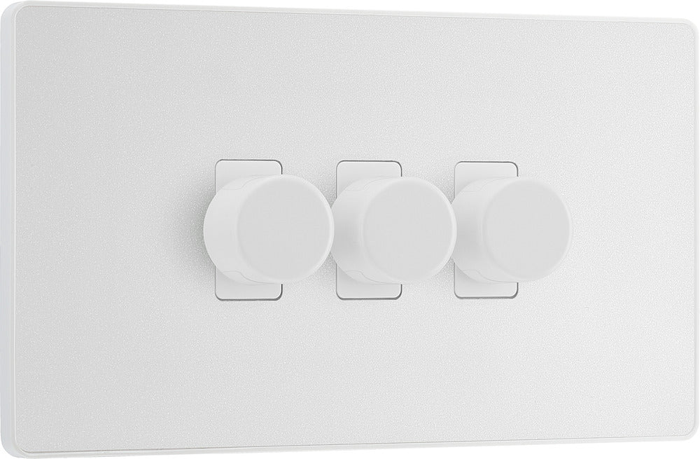 BG Evolve PCDCL83W 2-Way Trailing Edge LED 200W Triple Dimmer Switch Push On/Off - Pearlescent White (White) - westbasedirect.com