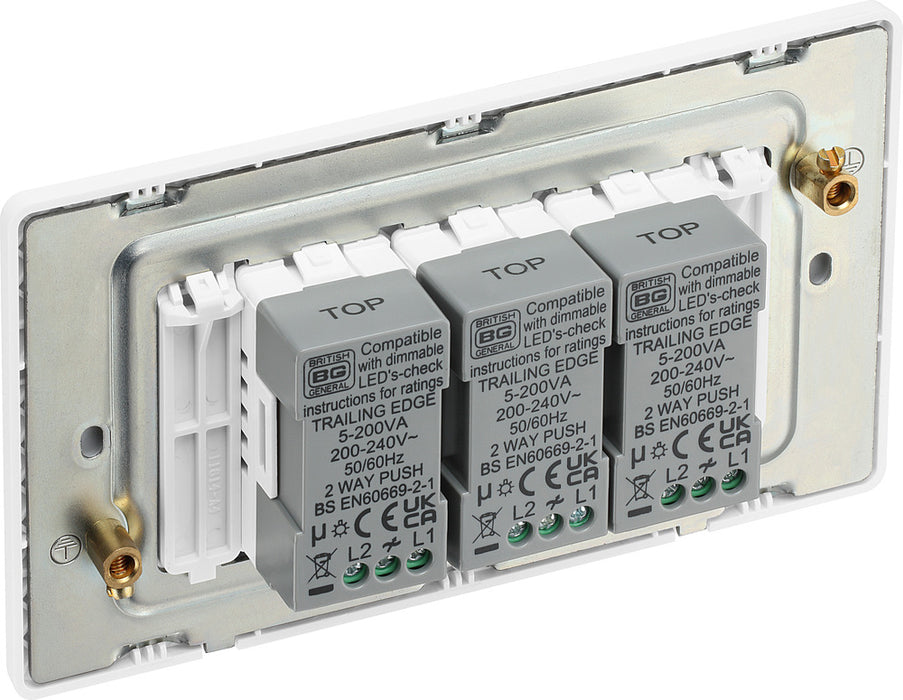 BG Evolve PCDCL83W 2-Way Trailing Edge LED 200W Triple Dimmer Switch Push On/Off - Pearlescent White (White) - westbasedirect.com