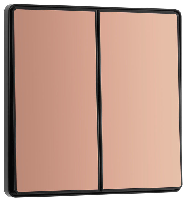 BG Evolve PCDCP42EB 20A 16AX 2 Way Double Light Switch, Edge to Edge Rocker - Polished Copper (Black)