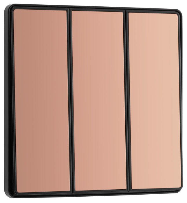 BG Evolve PCDCP43EB 20A 16AX 2 Way Triple Light Switch, Edge to Edge Rocker - Polished Copper (Black) - westbasedirect.com