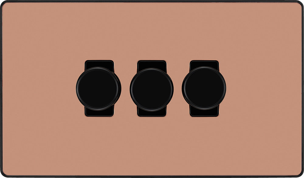 BG Evolve PCDCP83B 2-Way Trailing Edge LED 200W Triple Dimmer Switch Push On/Off - Polished Copper (Black) - westbasedirect.com