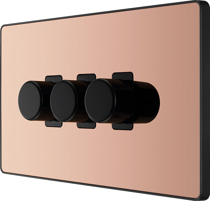 BG Evolve PCDCP83B 2-Way Trailing Edge LED 200W Triple Dimmer Switch Push On/Off - Polished Copper (Black) - westbasedirect.com