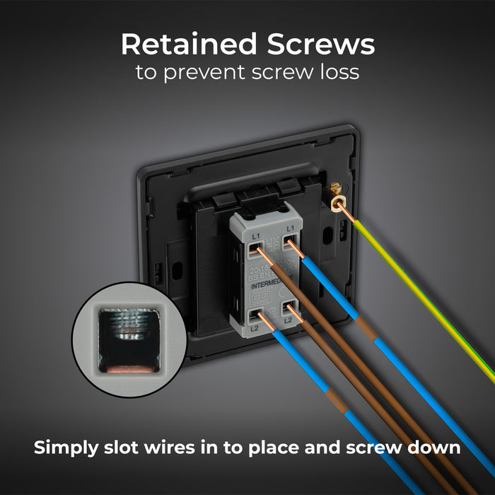 BG Evolve PCDDB13EB 20A 16AX 2 Way Single Intermediate Light Switch, Edge to Edge Rocker - Matt Blue (Black) - westbasedirect.com