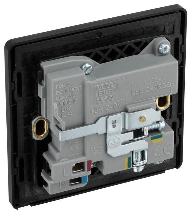 BG Evolve PCDDB21UAC18B 13A Single Switched Power Socket + USB A+C (18W) - Matt Blue (Black) - westbasedirect.com