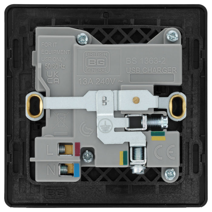 BG Evolve PCDDB21UAC18B 13A Single Switched Power Socket + USB A+C (18W) - Matt Blue (Black) - westbasedirect.com