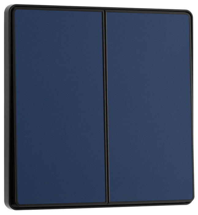 BG Evolve PCDDB42EB 20A 16AX 2 Way Double Light Switch, Edge to Edge Rocker - Matt Blue (Black) - westbasedirect.com