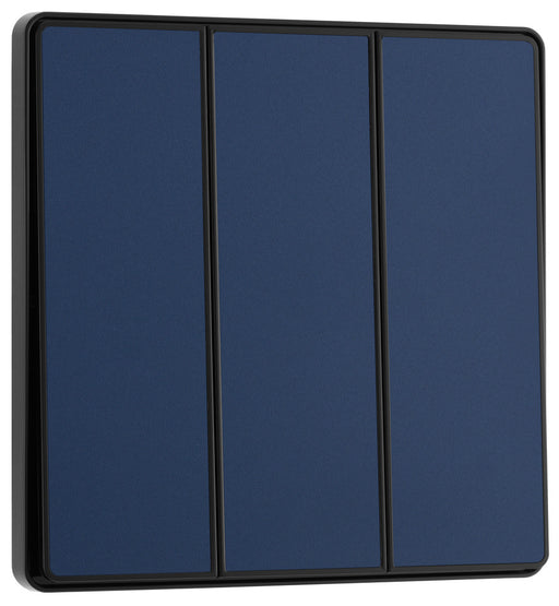 BG Evolve PCDDB43EB 20A 16AX 2 Way Triple Light Switch, Edge to Edge Rocker - Matt Blue (Black) - westbasedirect.com