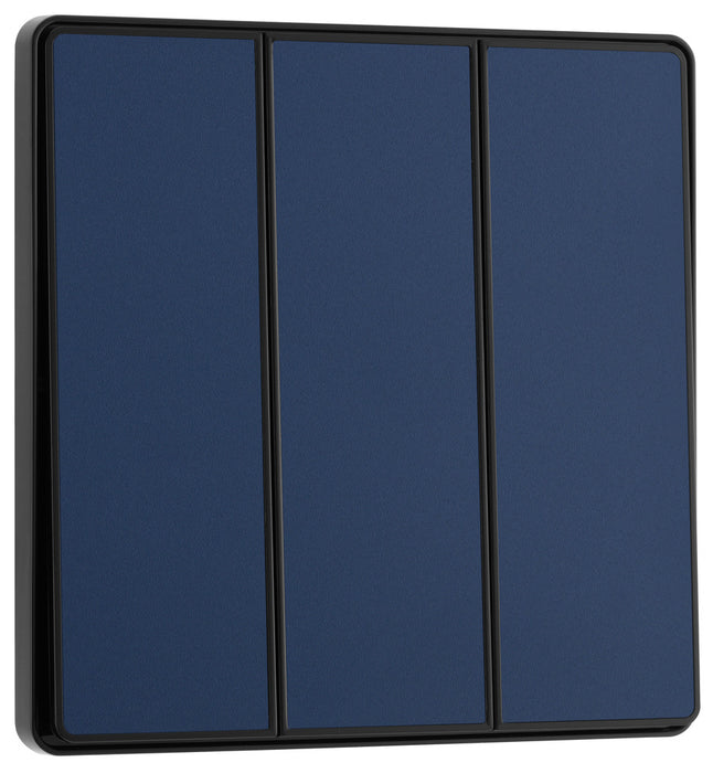 BG Evolve PCDDB43EB 20A 16AX 2 Way Triple Light Switch, Edge to Edge Rocker - Matt Blue (Black) - westbasedirect.com